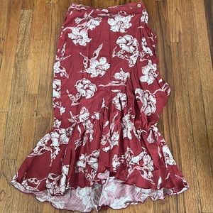 Linen floral midi skirt